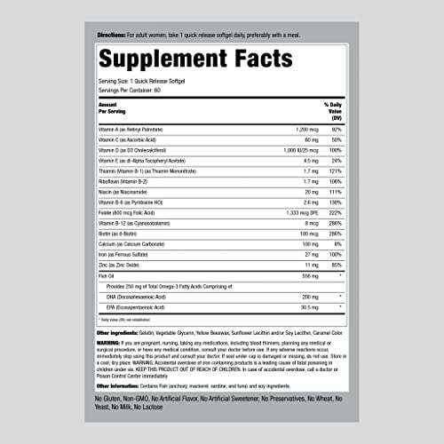 Prenatal Vitamins for Women | 60 Softgels | with DHA and Iron | Multivitamin