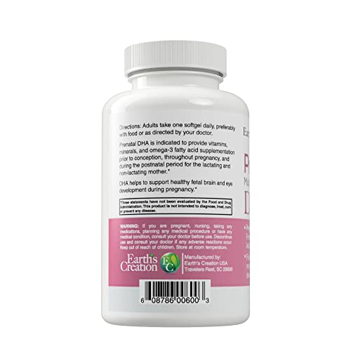 Earth's Creation Prenatal Multi Vitamin with DHA Dietary Supplement, 60 Softgels
