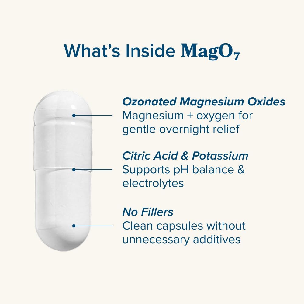nbpure MagO7 - Natural Colon Cleanse & Detox | Occasional Constipation Relief, Stool Softening, & Bloating Support for Men & Women | Ozonated Magnesium Oxide, 90 Capsules | Gentle overnight relief, No painful cramping, Eases constipation & bloating, Ozona