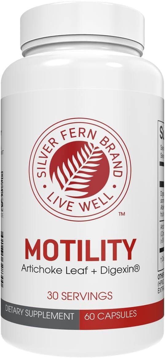 Silver Fern Motility- Non-Laxative Constipation and Slow Motility Boost | 60 Capsules, 30 Day Supply - Contains Artichoke Leaf, Tender Okra Pods, & Winter Cherry