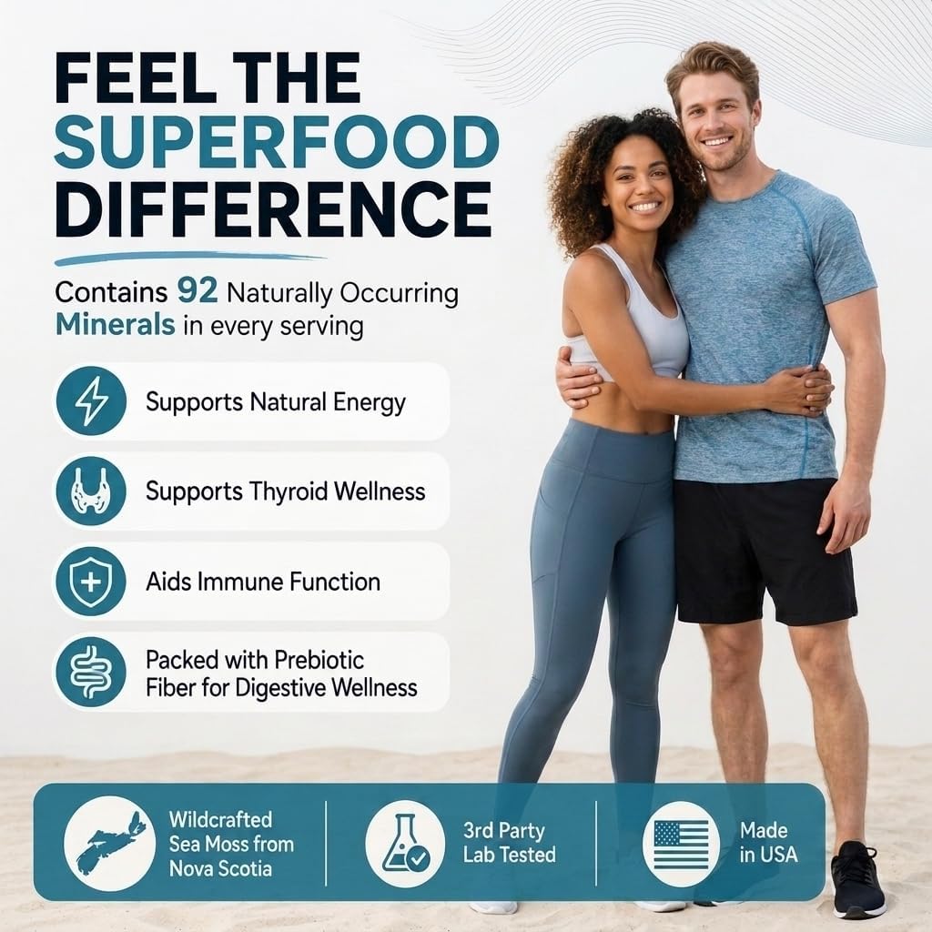 Superfood Organic Irish Sea Moss Capsules - 120 Veggie Capsules | Wildcrafted Organic Sea Moss Supplement for Men & Women | Better Than Sea Moss Gel | Support Immunity & Skin, 1000mg