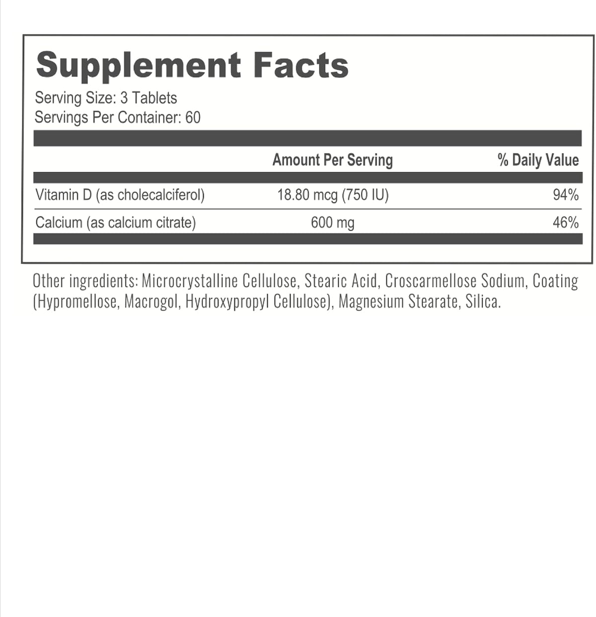 BariatricPal Easy Swallow Calcium Citrate (600mg) and D3 Coated Tablets (30-Day Supply)