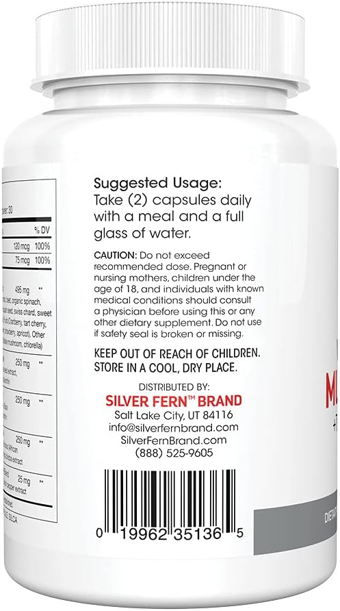 Silver Fern Whole Food Daily Multi Vitamin w/Trace Mineral Blend Supplement | 1 Bottle - 60 Vegicaps - 30 Day Supply - Natural, Non-GMO, Vegan, Men's & Women's Multivitamin - Zero Synthetics