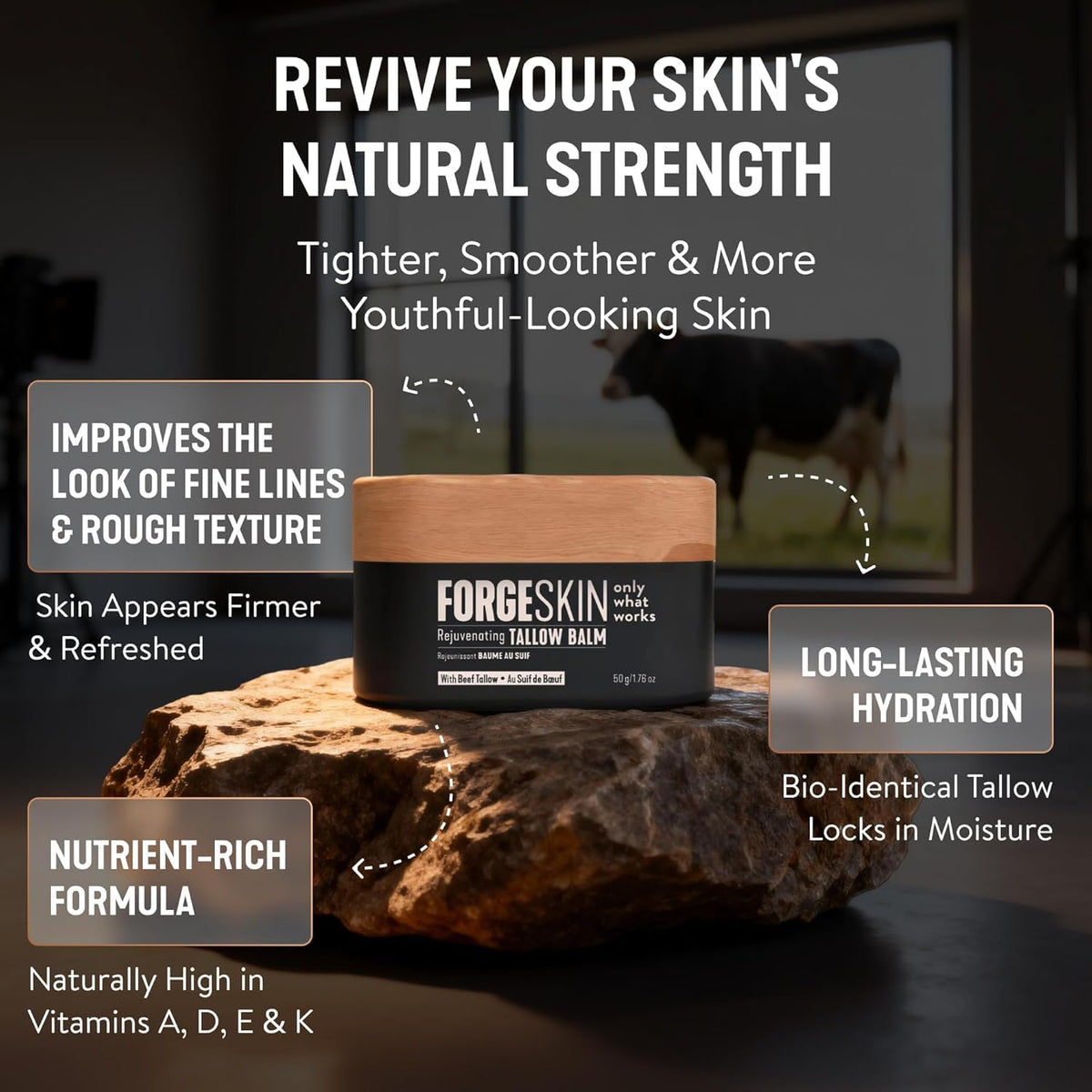 Forge Skin® Men's Anti-Aging Face Care Routine | Beef Tallow Balm Moisturizer + Nourishing Cleanser Exfoliating Face Wash + Hydration Wrinkle Defense Serum + Mineral Tallow Sunscreen SPF 30