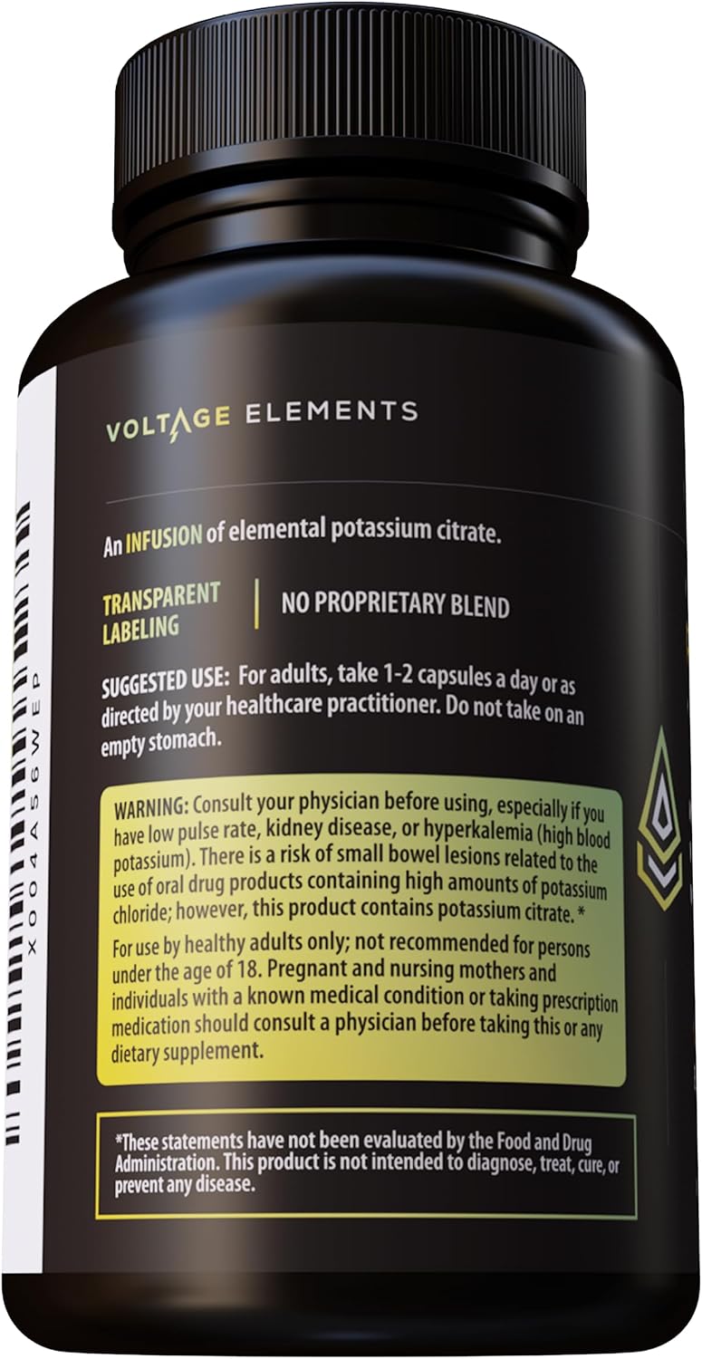 High Potency Potassium Citrate 1400mg – Potassium Supplement for Electrolyte Balance, Heart, Muscle & Nerve Function – Elemental Potassium 500mg – Vegan – 240 Capsules