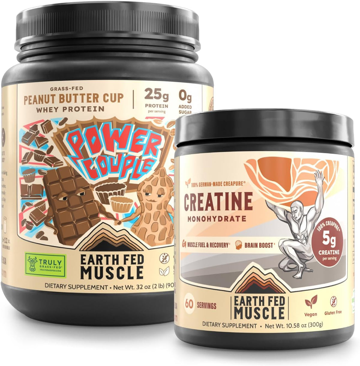 Earth Fed Muscle Peanut Butter Chocolate Whey + Creapure Creatine Power Bundle