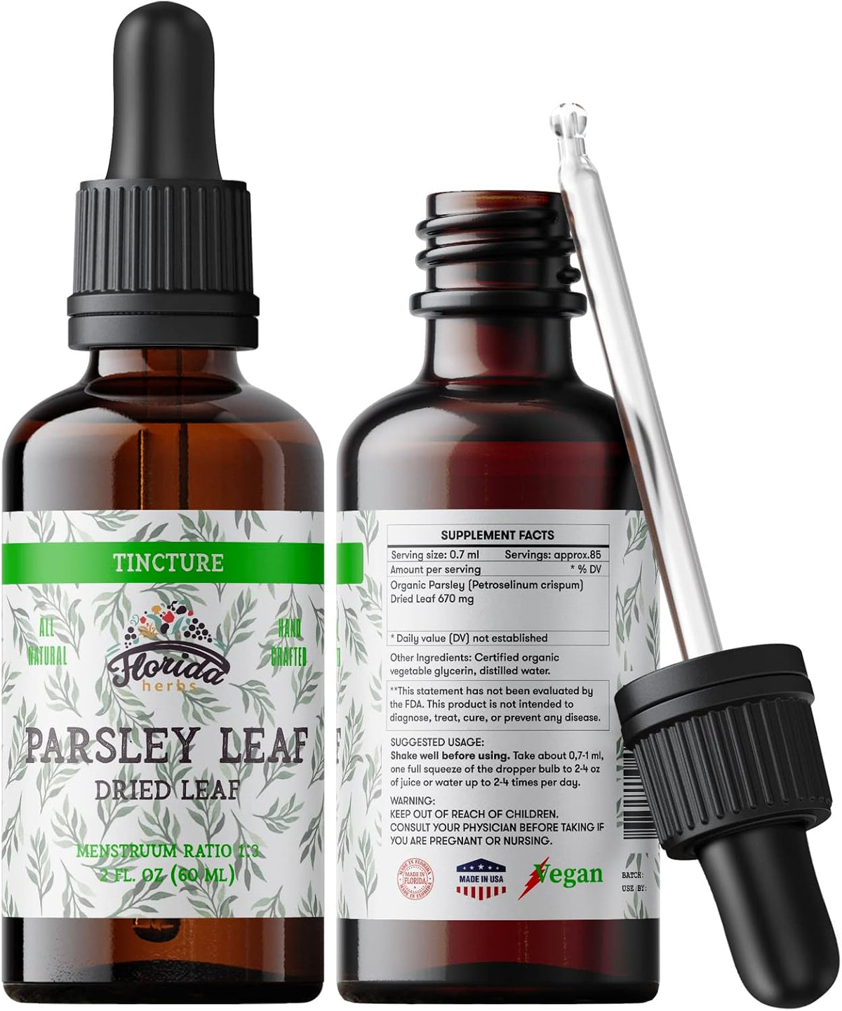 Parsley Leaf Tincture Alcohol-Free Extract, Organic Parsley (Petroselinum crispum) Dried Leaf - Non-GMO in Cold-Pressed Organic Vegetable Glycerin - 2 Oz