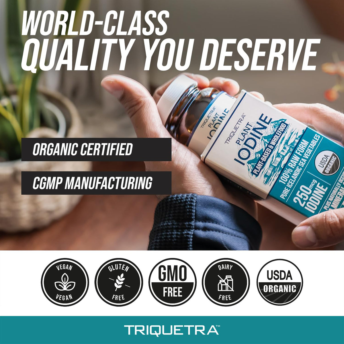 Organic Iodine Supplement from Sea Vegetable Complex, Whole Food & Raw Form - Iodine Plus Trace Mineral Complex – Contains Purest Icelandic Sea Kelp, Irish Moss & Bladderwrack (250 mcg)