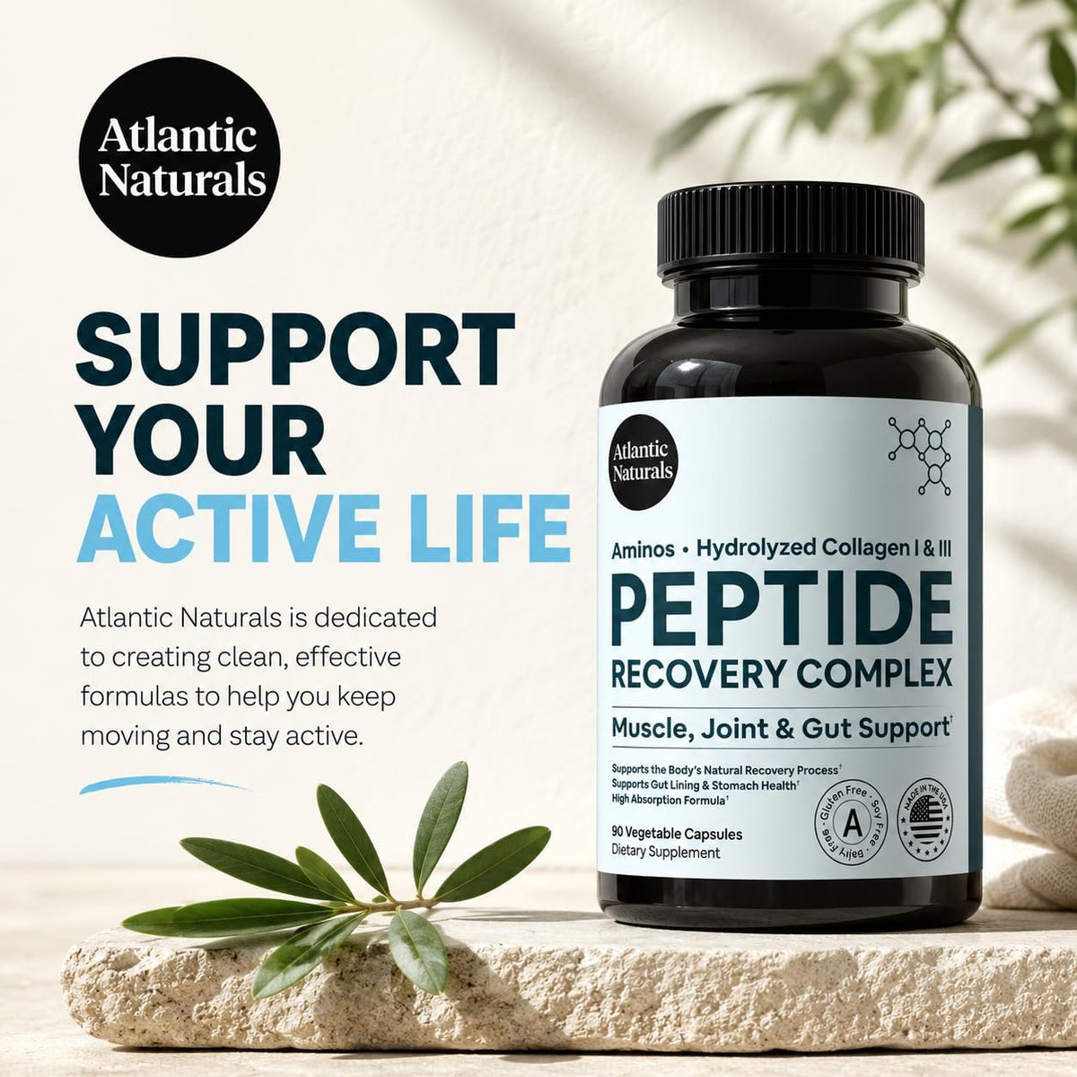 Peptide Recovery Complex – Advanced 157 Recovery Blend with Hydrolyzed Collagen Peptides & Amino Acids | Muscle, Joint & Tissue Support for Men & Women | Post-Workout Flexibility | 90 Capsules