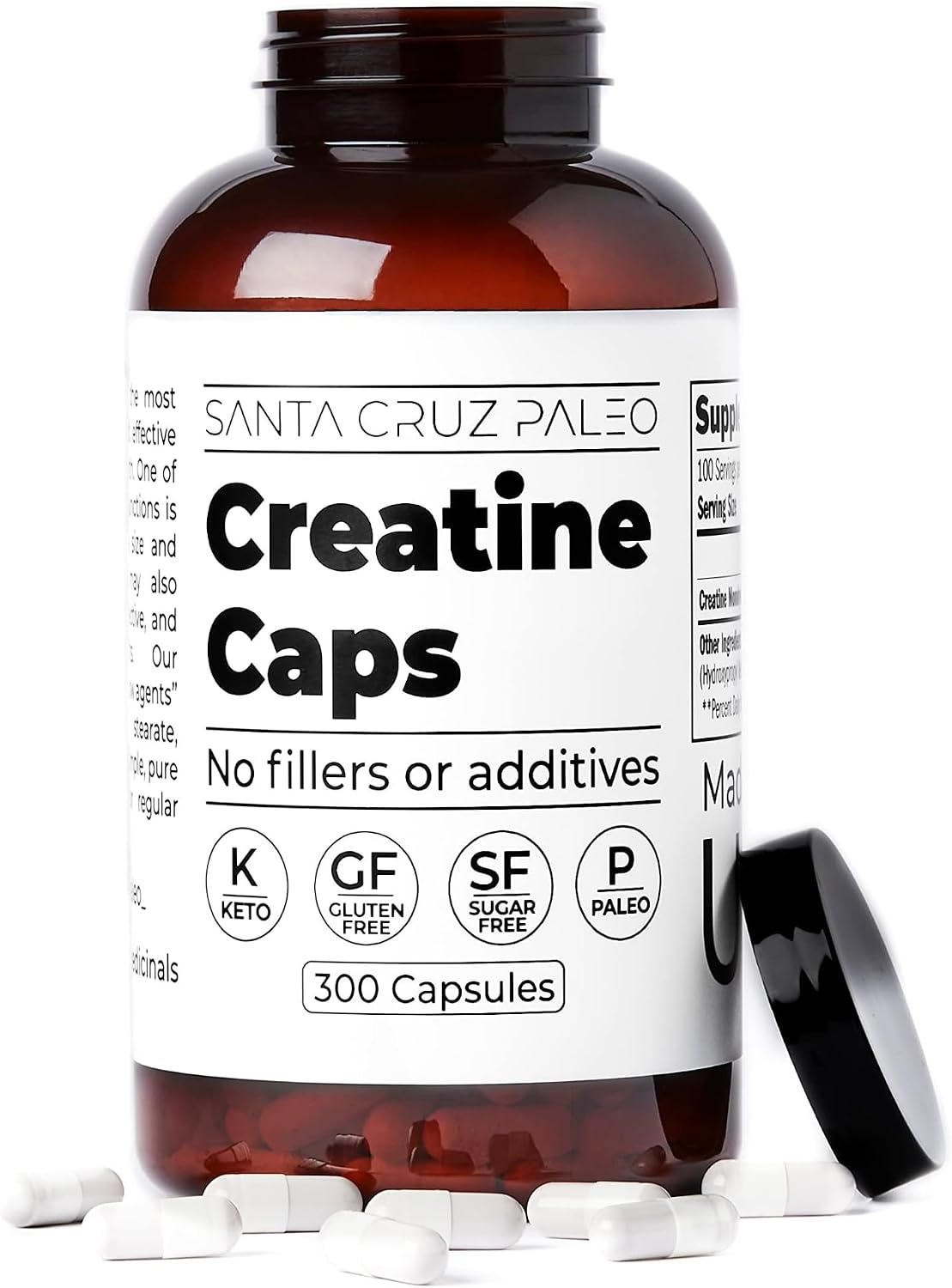 Santa Cruz Paleo Creatine Capsules, Supports Muscle Growth & Energy, Gluten Free, Keto, Sugar Free, Paleo, No Fillers or Additives, Creatine Monohydrate Pills, 2500mg, 100 Servings, 300 Capsules