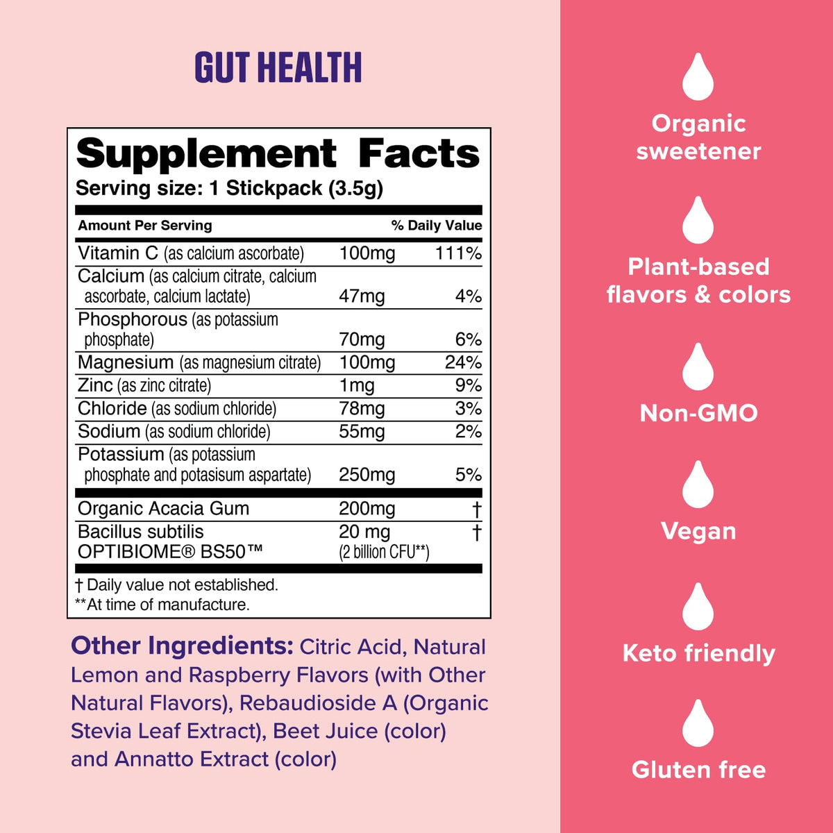 Ultima Replenisher Gut Health Supplement and Electrolytes Powder - Raspberry Lemonade, 14 Stickpacks