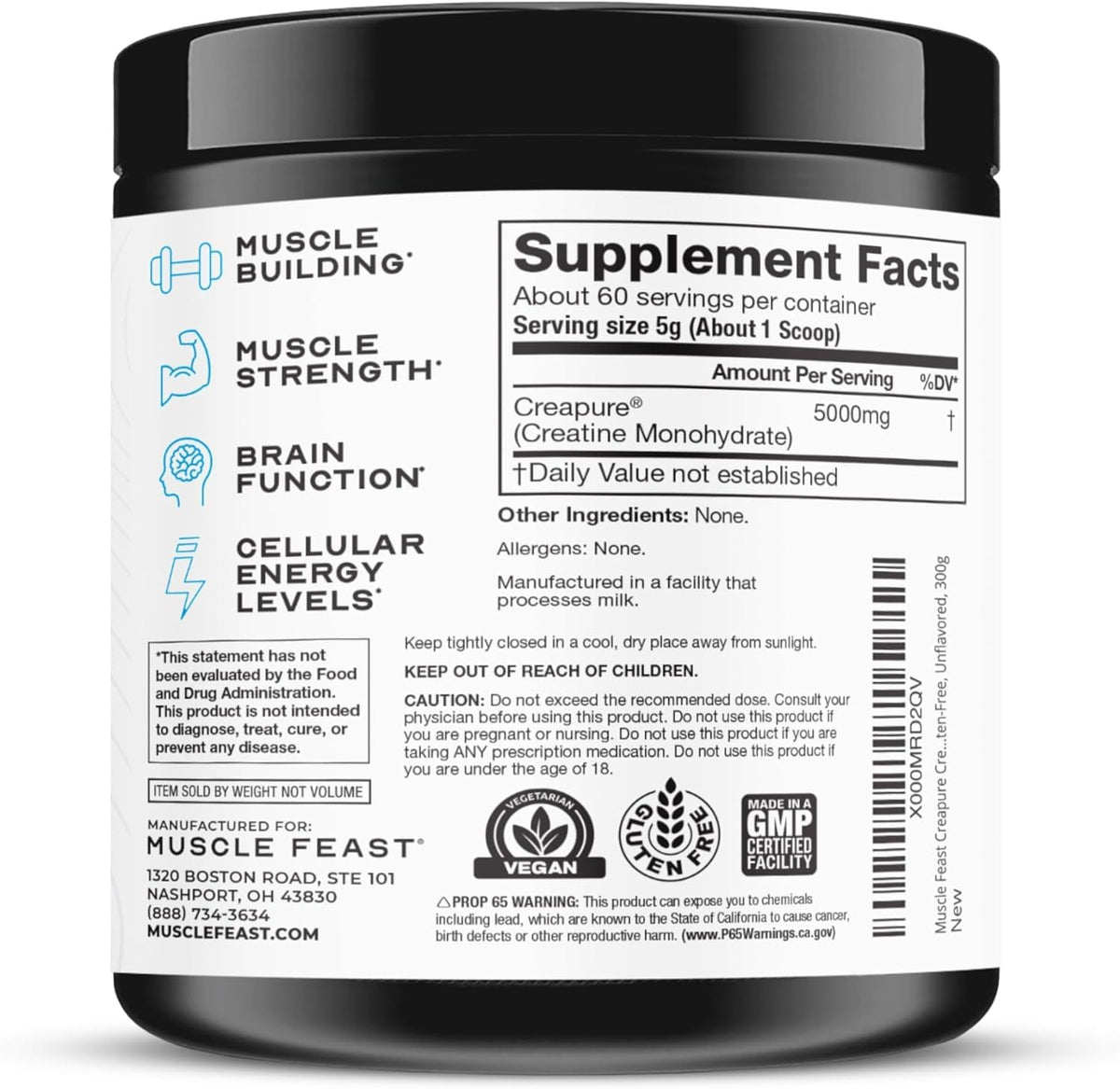 Muscle Feast Creapure Creatine Monohydrate Powder, Vegan Keto Friendly Gluten-Free, Mass Gainer, Muscle Recovery Supplement and Trusted Creatine for Muscle Growth, Creatine Powder, Unflavored, 300g Muscle Feast buy supplements Au