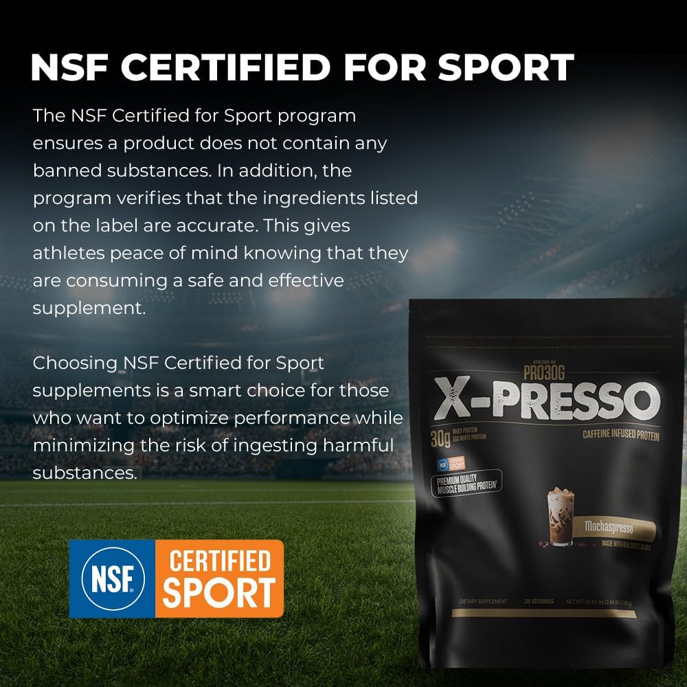 ATHLEAN-X PRO-30G, Xpresso Premium Caffeinated Protein Powder, Mochaspresso, Gluten-Free, Low Sugar, 30g of High Protein Powder for Muscle Recovery & Growth, NSF Certified for Sports