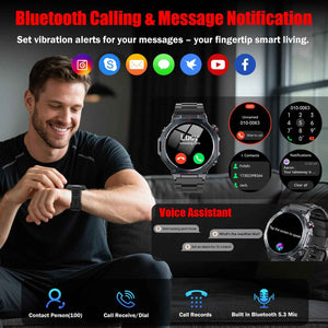 Jugeman Military Smart Watch for Men, Dual-Band GPS, 1.43" AMOLED Outdoor Smartwatch, 5ATM Waterproof Fitness Watch with Bluetooth Calls, Heart Rate/Sleep Monitor/Compass 160+ Sports for Android iOS