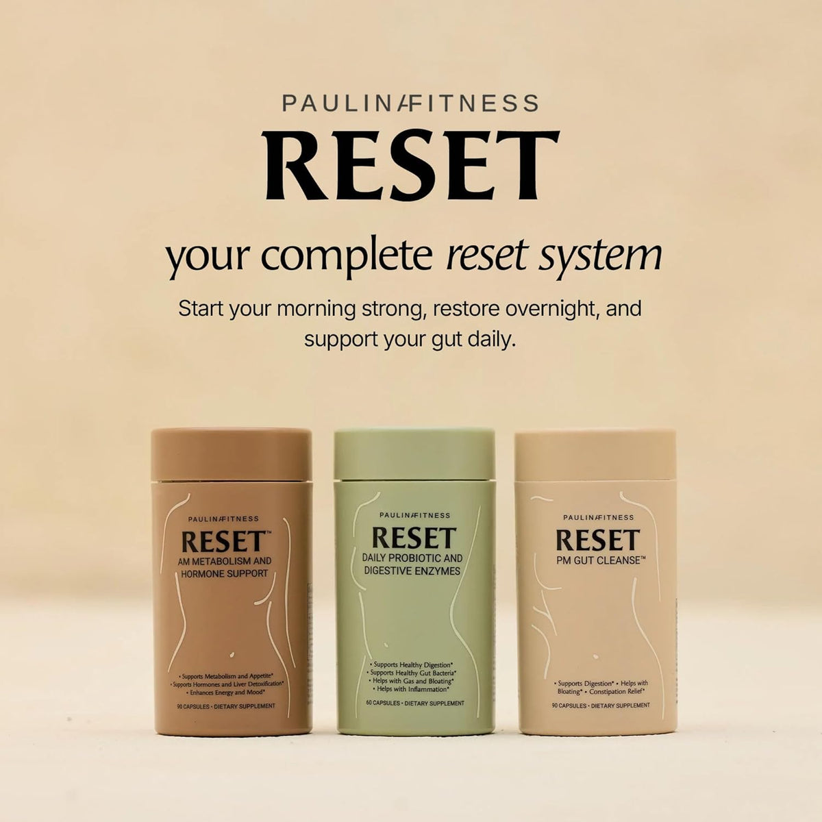 Paulina FITNESS Reset Daily Probiotic + Prebiotic Gut Reset for Women | Plant Digestive Enzymes Support Bloating Relief, Weight Management & Gut Health, Vegan, Unflavored, 30-Day Supply