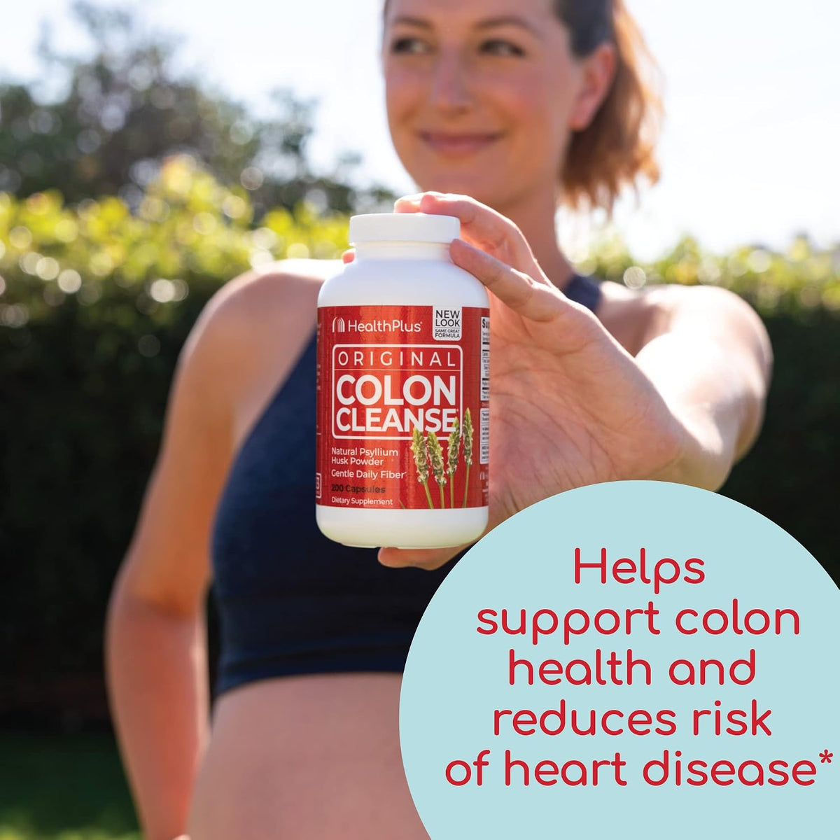 Health Plus Colon Cleanse Daily Psyllium Husk Fiber, 200ct, 33 Servings | All-natural daily fiber capsules that may reduce bloating and promote overall digestive wellness