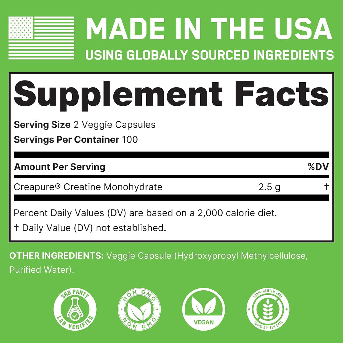 SteelFit Creatine Monohydrate Capsules for Men & Women, 100 Servings | 2.5g Creapure Creatine - Lean Muscle Gain, Strength Building & Recovery - Gym Workout Supplements, Veggie Capsule