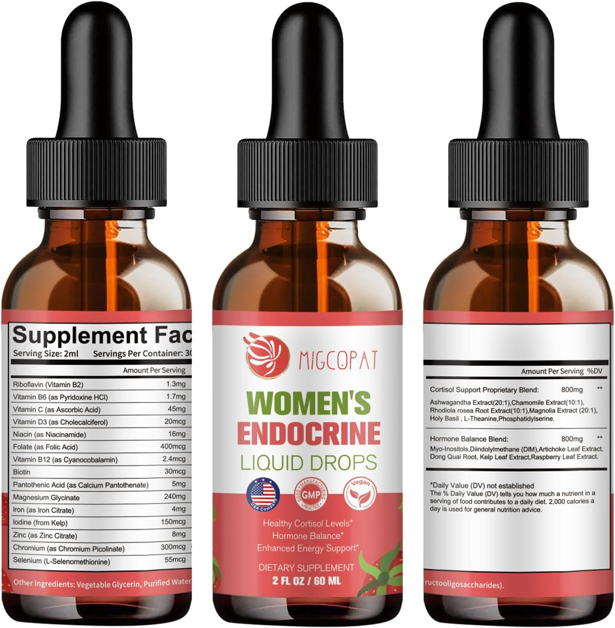 Migcopat Women Endocrine Superfood Supplement Liquid Drops, Supports Healthy Cortisol Levels, Hormonal Balance, Gut Health, Mood, Sleep Support, Multivitamin+Inositols, Rhodiola, DIM