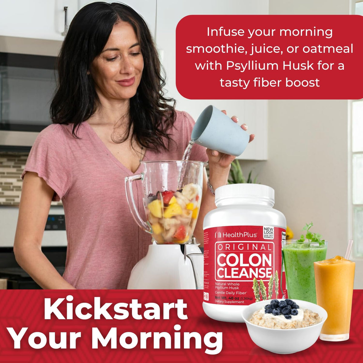 Health Plus Colon Cleanse Daily Psyllium Husk Fiber, 48 oz, 194 Servings | All-natural daily fiber; supports the body's natural detoxification processes, may reduce bloating, and promotes wellness