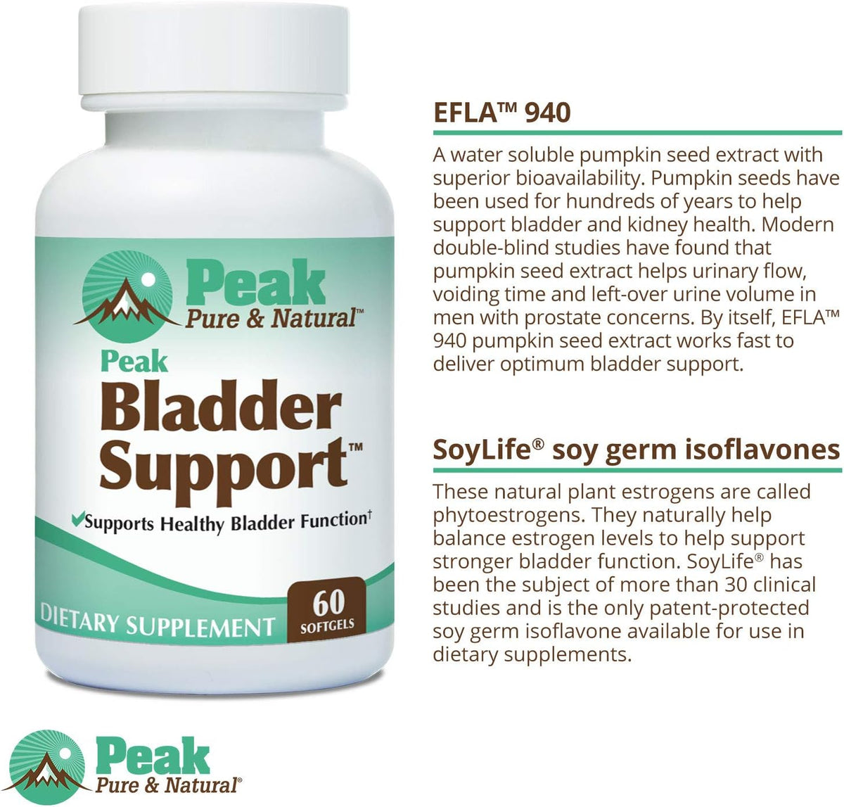 Peak Pure & Natural Peak Bladder Support for Overactive Bladder and Bladder Control | Go-Less™ for Urge Incontinence and Leak Accident Protection | Soylife® and EFLA® 940