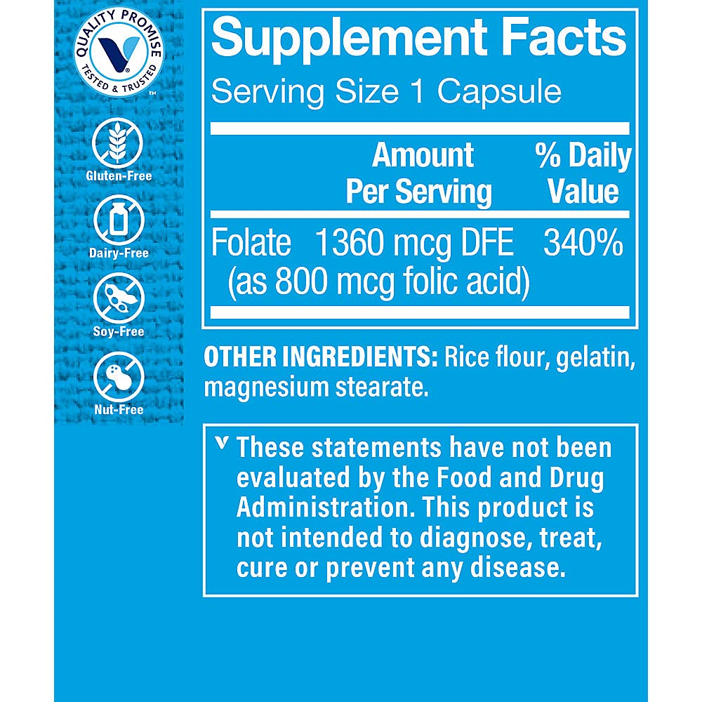 The Vitamin Shoppe Folic Acid 800MCG, Supports Prenatal & Fetal Development (300 Capsules)