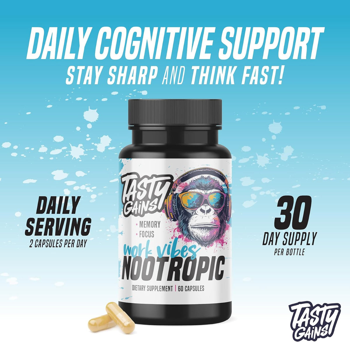 Nootropic Brain Supplement for Memory and Focus - Vitamin for Mental Health & Brain Health with L-Theanine, Rhodiola Rosea & Phosphatidylserine - Memory, Mental Clarity & Cognitive Improvement - 60 Ct