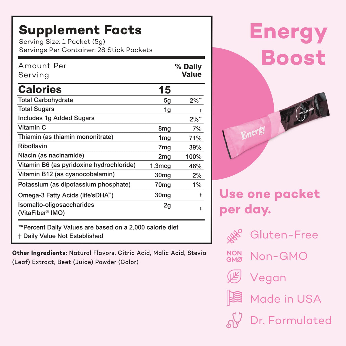 Premama Prenatal Vitamin Energy Boost Drink Mix & Prenatal Support Bundle, Omega 3, B Vitamins