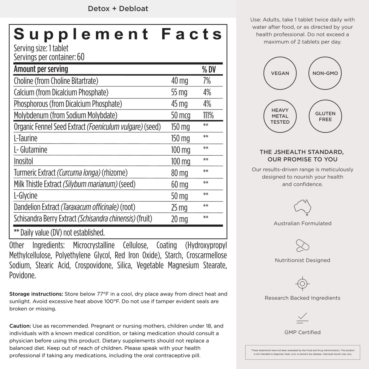 JSHealth Detox + Debloat. Bloating Relief for Women, 60 Tablets | Nutrionist-Formulated, Made with Milk Thistle, Turmeric, and Fennel. Liver Health and Gut Support.