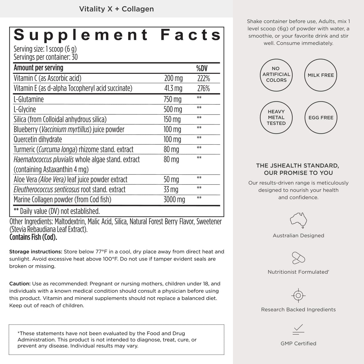 JSHealth Marine Collagen Powder for Women. 3g Hydrolyzed Collagen with Vitamin C, E, Astaxanthin. 10 Beauty Ingredients. Citrus Tropical Flavor (30 Servings)