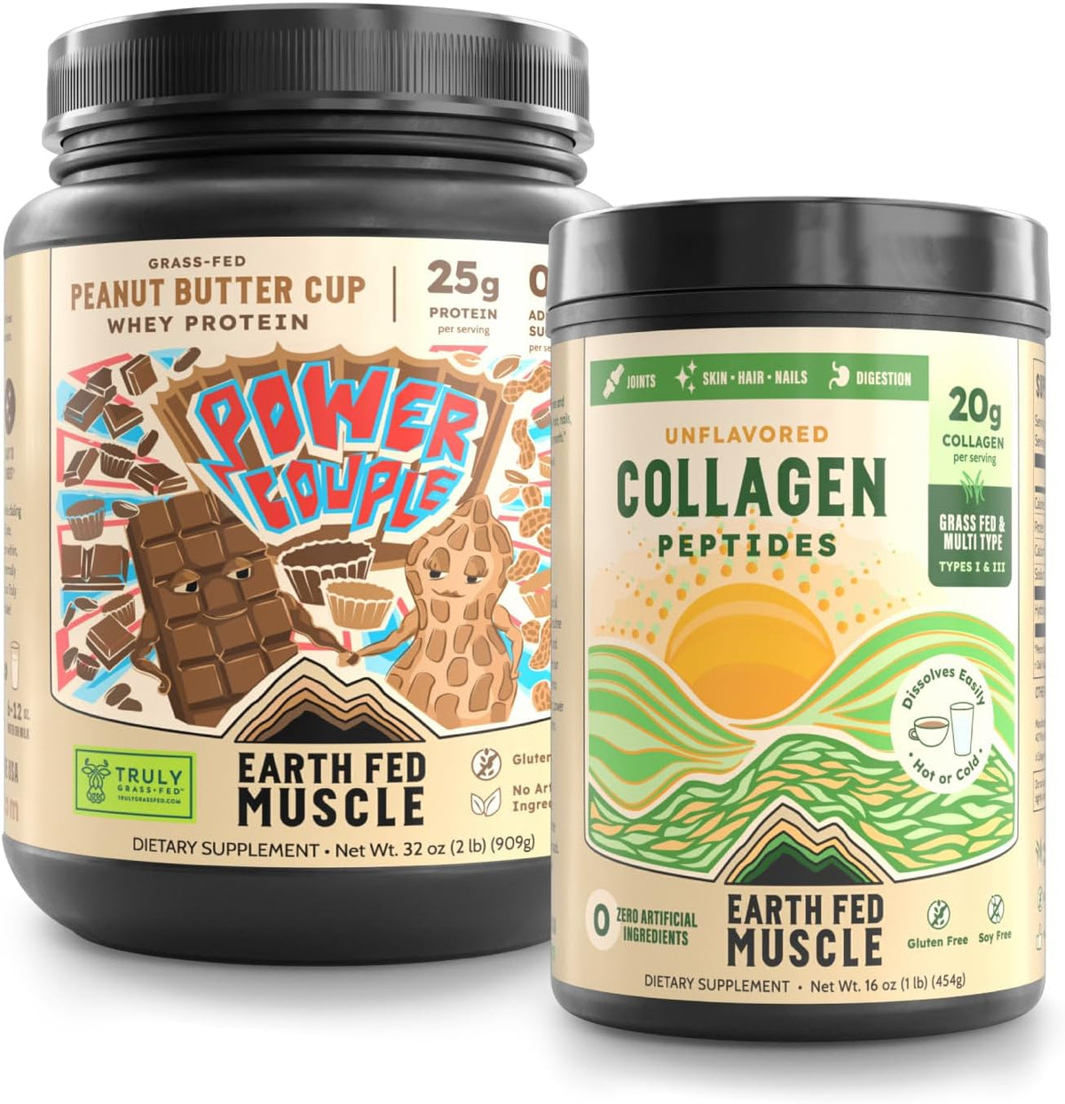 Earth Fed Muscle Chocolate Peanut Butter Whey & Unflavored Collagen Recovery Bundle