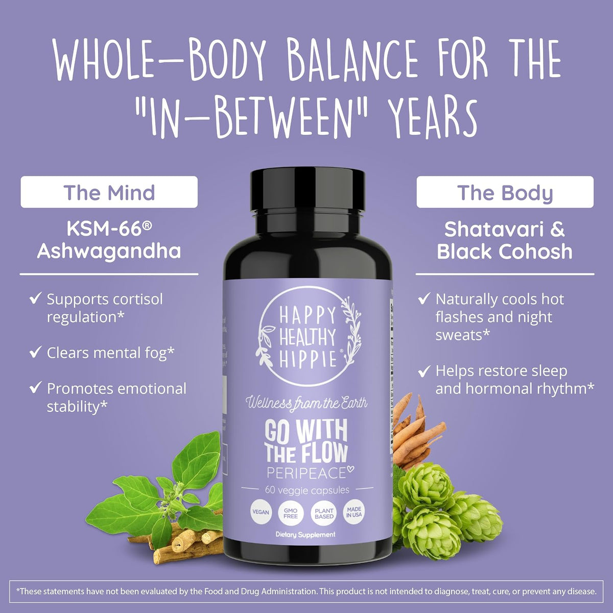 Happy Healthy Hippie PeriPeace Supplements for Women & Organic Maca Root Capsules