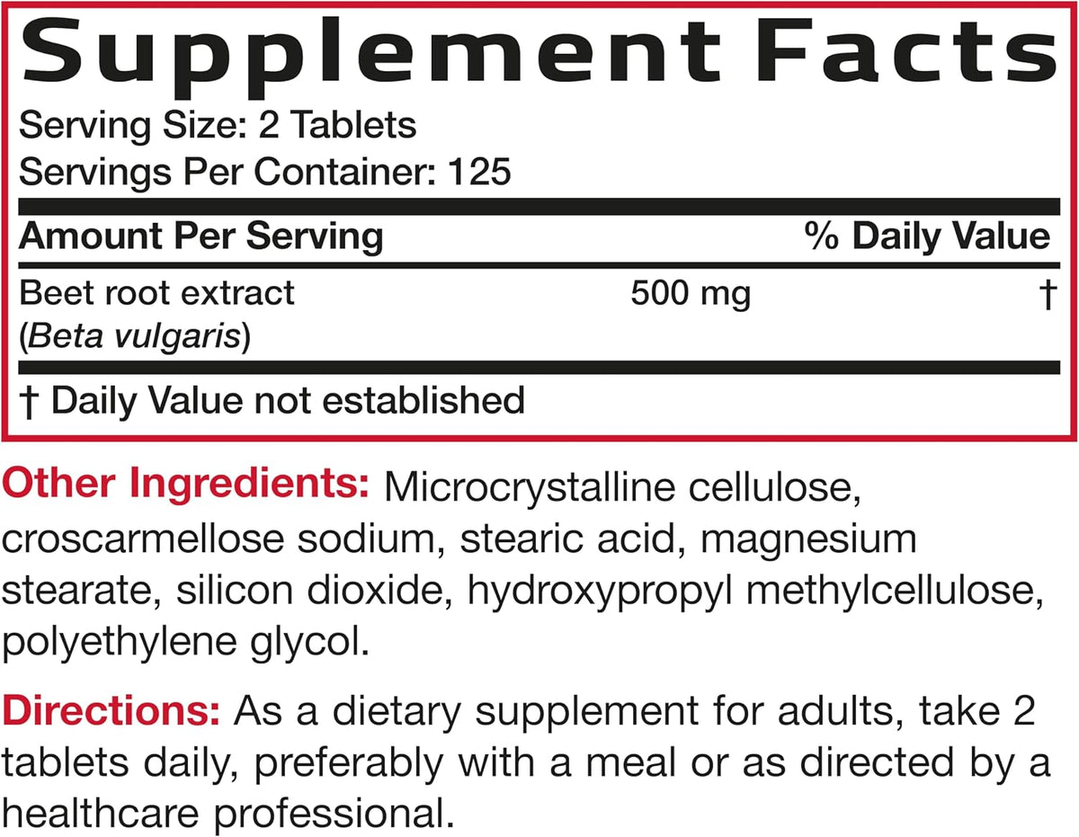 Bronson Beet Root Extra Strength, Non-GMO, 250 Vegetarian Tablets | Gluten-Free, Soy-Free, GMO-Free, Easy To Swallow