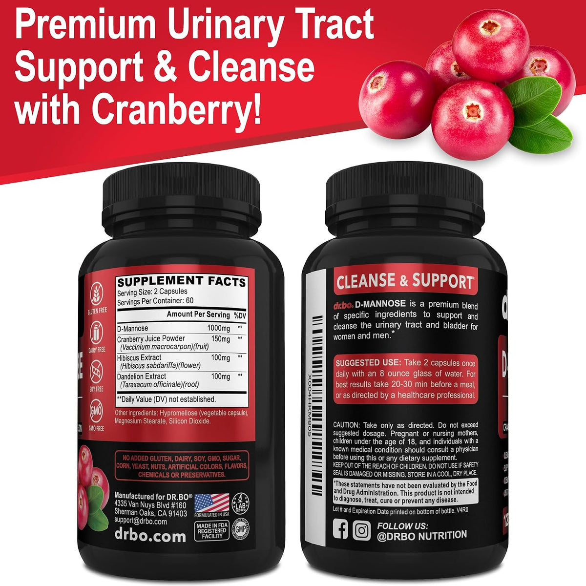 D Mannose Supplements for Women Pills - Natural D-Mannose 500mg Capsules, Cranberry DMannose Pills 1000mg Per Serving - Bladder Flush & Urinary Tract Cleanse Health Supplement - 120 Veg Capsules