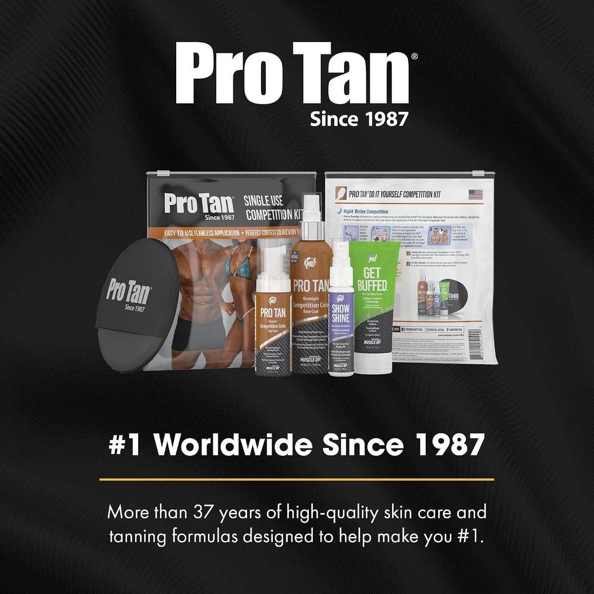 Pro Tan Competition Tanning Kit - Self Tanner Set | Pre-Tan Skin Exfoliator, Overnight Competition Color Base Coat, Instant Top Coat Mousse, Ultra-Light Posing Oil, & Mitt
