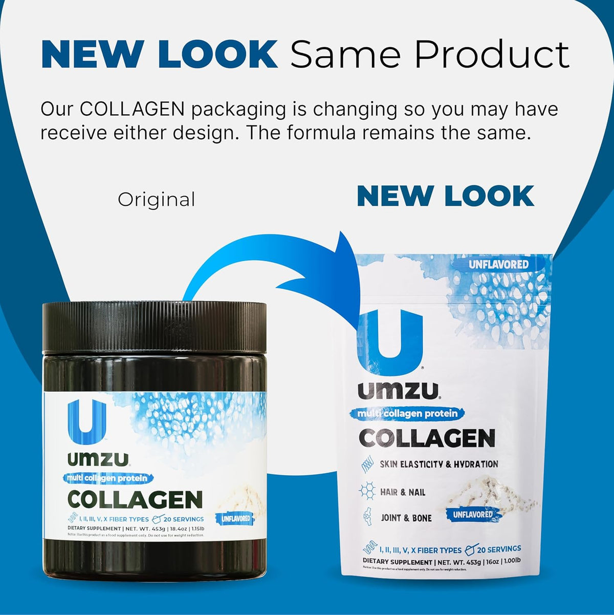 UMZU zuCollagen Collagen Peptides Powder, Unflavored | 5 Collagen Types I, II, III, V and X, Hydrolyzed Collagen Peptides, Hair, Skin, Joint and Daily Recovery Support