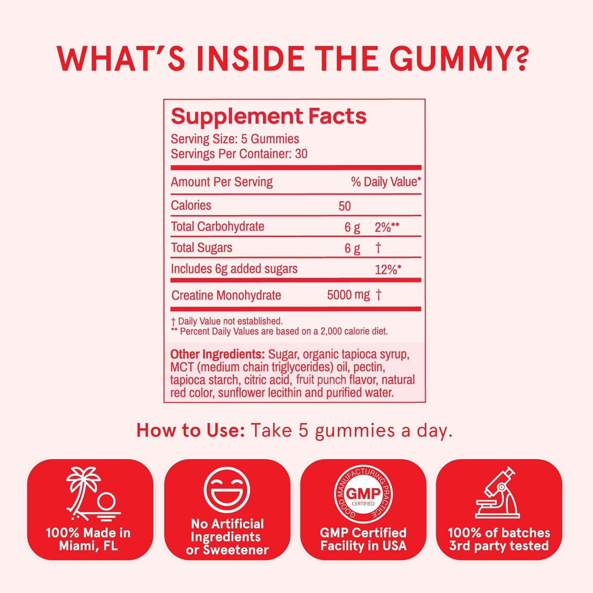 Peach Perfect Creatine Gummies for Women – Micronized Creatine Monohydrate with Biotin & Vitamin B12 for Glute Strength Support, Boosts Energy, Focus, Strength, and Endurance – Tropical Punch, 30 SVG