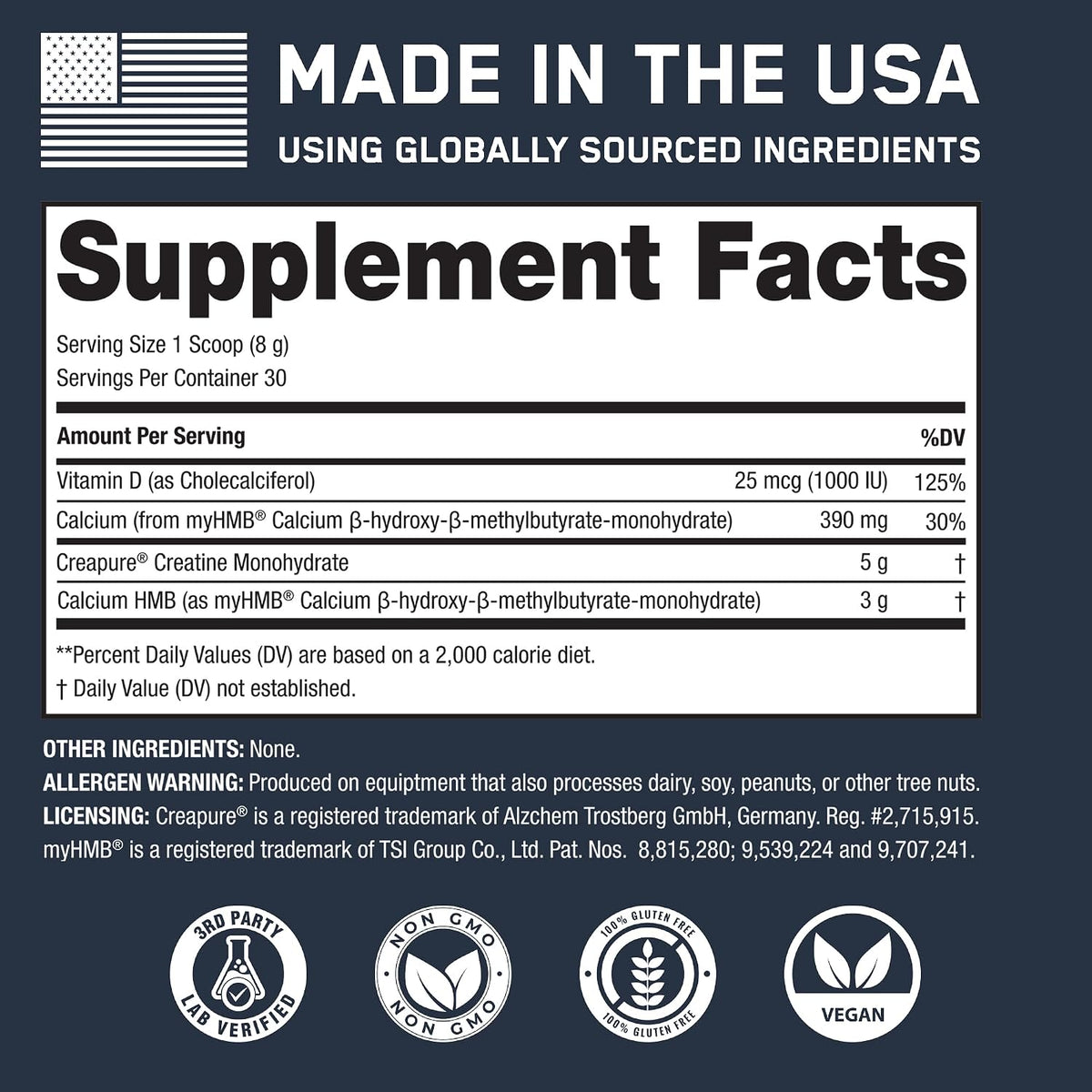SteelFit Creatine HMB Powder - 5g Creapure Creatine Monohydrate Powder | 3g myHMB & 1000 IU Vitamin D, Workout Supplement Supports Muscle Growth, Strength, Recovery, Energy - Unflavored, 30 Servings