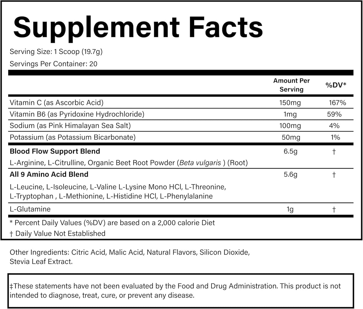 PURE® Amino+ Essential Amino Acids Powder - 30 Servings, 500g - Full Spectrum EAA with L-Arginine, L-Citrulline & Beet Root - Muscle Recovery & Hydration Drink - Fruit Punch Flavor, Made in USA