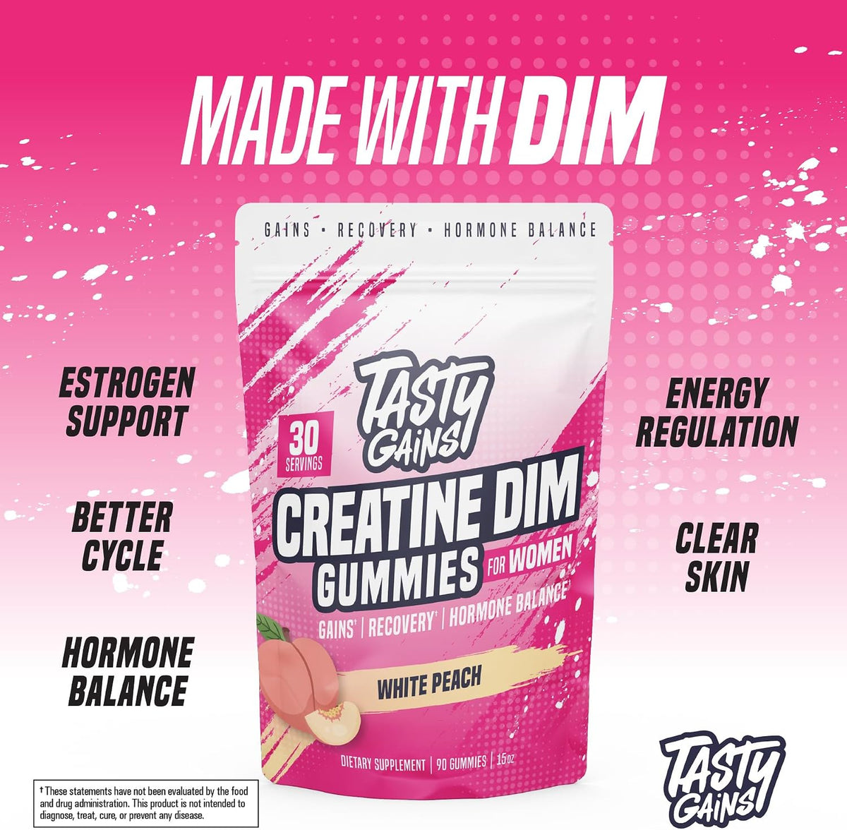 Creatine Gummies for women | 3g Creatine Monohydrate Per Serving | DIM Supplement 100 mg | Estrogen Balance for Women | Hormonal Acne, Hormone Balance, Glute Builder (90 Count, Pineapple Mango)