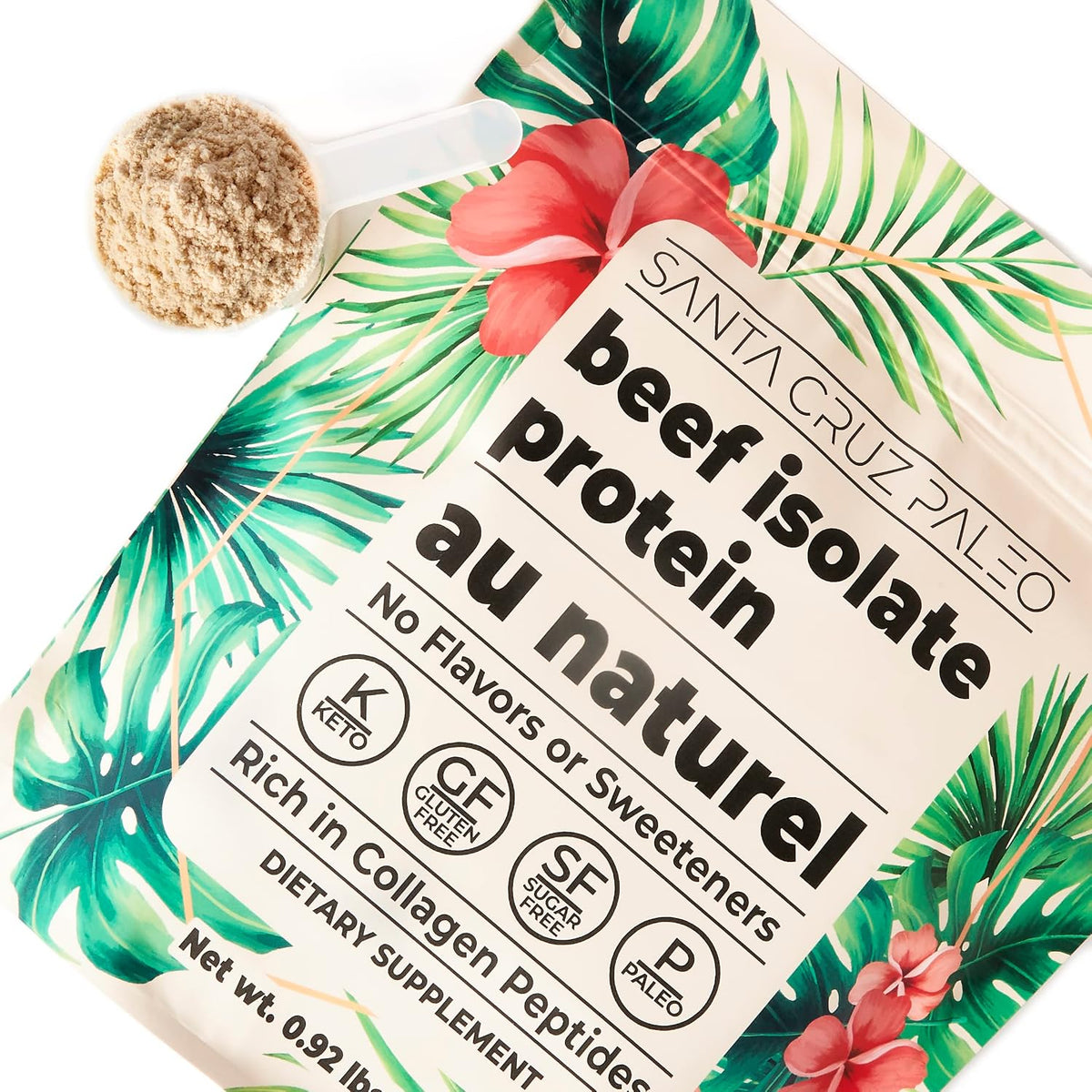 Santa Cruz Paleo, Beef Isolate Protein Powder, Au Naturel, Rich in Collagen Peptides for Protein Shakes or Smoothies, Gluten Free, Keto, Paleo, Unflavored, Unsweetened,1.1lbs (20g Protein Per Serving)