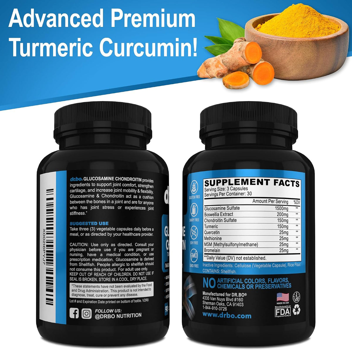 Glucosamine Chondroitin MSM Turmeric - Joints Health Supplement 2100mg Knee Bone & Joints - Joint Support Supplement Pills Advanced Glucosamine Sulfate Capsules Joint Supplements for Men Women Adults
