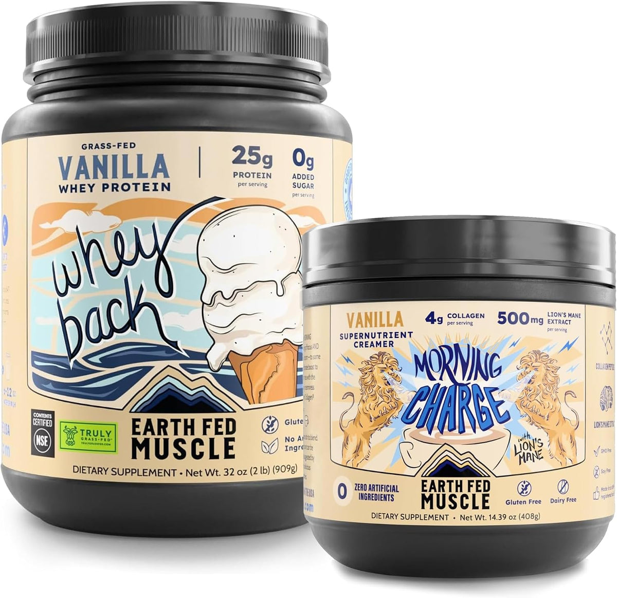 Earth Fed Muscle Vanilla Grass‑Fed Whey & Morning Charge Supernutrient Creamer