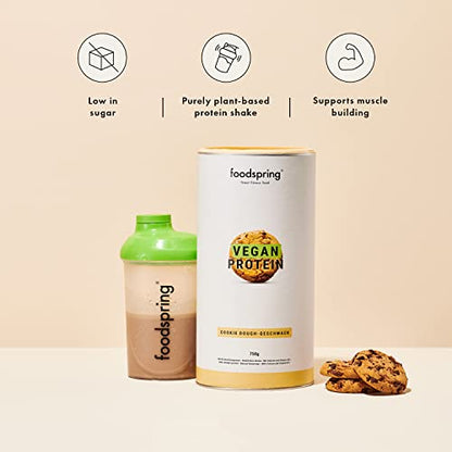 foodspring Vegan Protein Cookie Dough - 21g Protein per Shake to Build Muscle, B12, B6, folic Acid