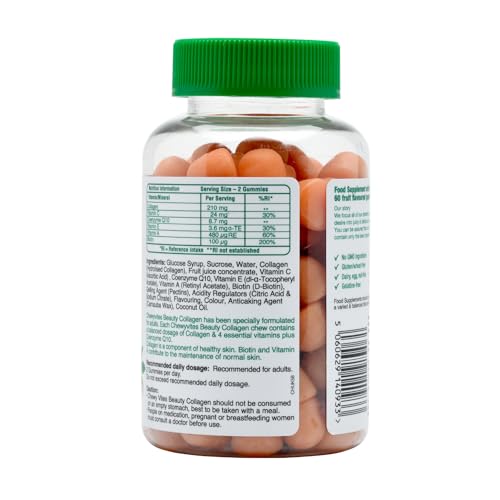 Chewy Vites Beauty Collagen 60 Gummy Vitamins |Hydrolised Collagen, CoQ10, Biotin + Vitamins | 1 Month Supply | Real Fruit Juice | Berry Flavour | 2-a-Day |