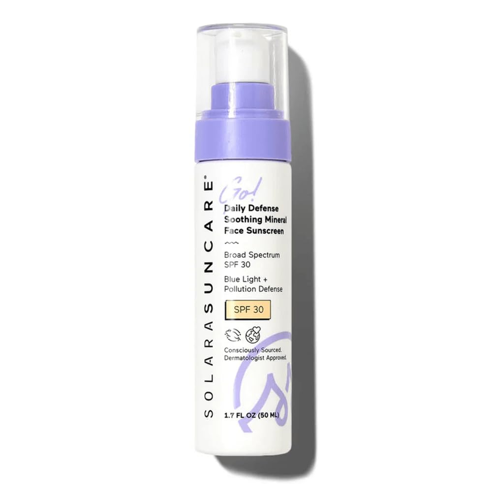 Solara Suncare - Go! Daily Defense Soothing Face Sunscreen (1.7 fl oz) | Mineral Non-Nano Zinc Oxide SPF 30 | Lightweight, Safe For Sensitive & Acne-Prone Skin | Vegan, Cruelty Free