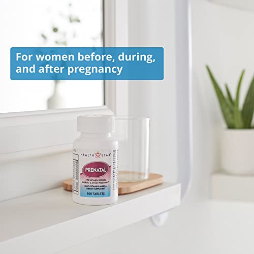 Prenatal Multivitamin by HealthStar for Healthy Mom and Baby - Folate + Vitamin C + Vitamin D + Iron