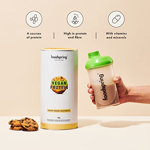 foodspring Vegan Protein Cookie Dough - 21g Protein per Shake to Build Muscle, B12, B6, folic Acid