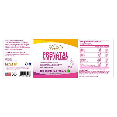 Lovita Prenatal Vitamins with Iron 27 mg, Folic Acid 800mcg & Calcium, Vegan Prenatal Vitamins