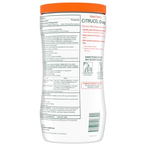 CITRUCEL Fiber Powder for Occasional Constipation Relief, Methylcellulose Fiber Powder, Orange Flavor - 30 Ounces