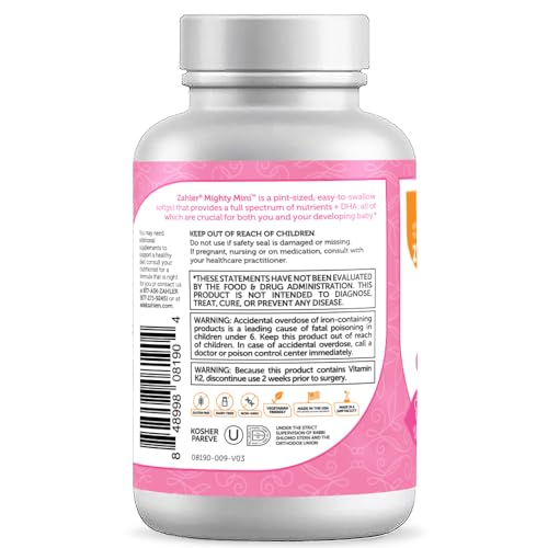 Zahler Mighty Mini Prenatal Vitamin with DHA & Folate - Certified Kosher - All Natural Prenatal Vitamins